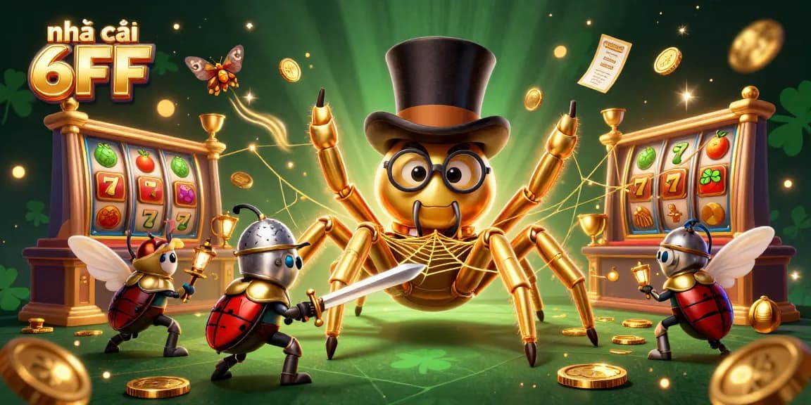 Experience the golden world of nhà cái 6FF with dynamic gaming elements and vibrant characters.