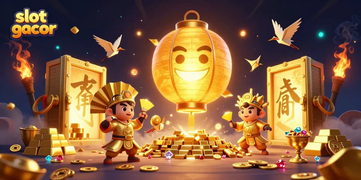 Experience thrilling gameplay at slot gacor with vibrant characters and golden treasures in this casino illustration.