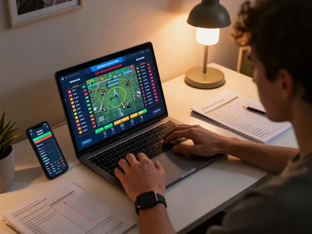 Engaging sports betting session on j188, highlighting the live odds on a laptop and smartphone.