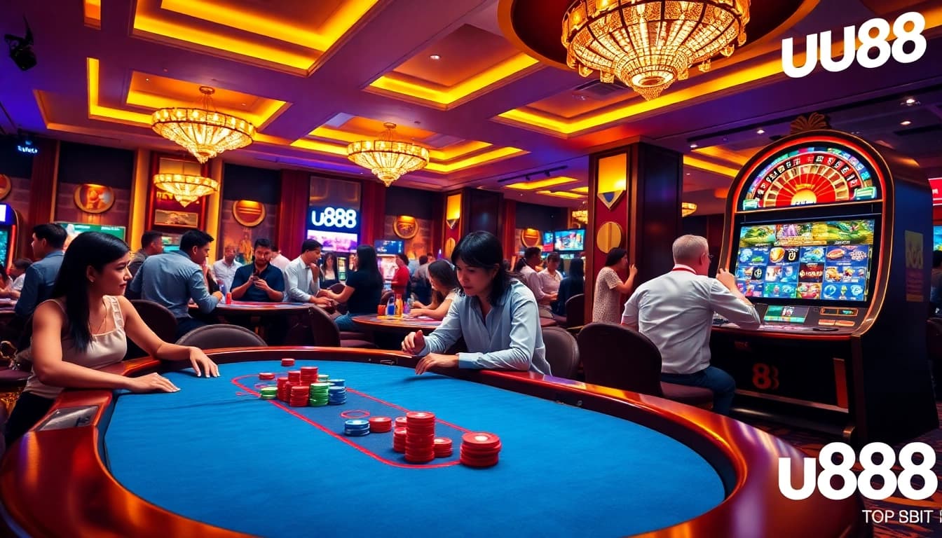 Engaging gamblers in thrilling games at u888 casino with vibrant poker and roulette tables.