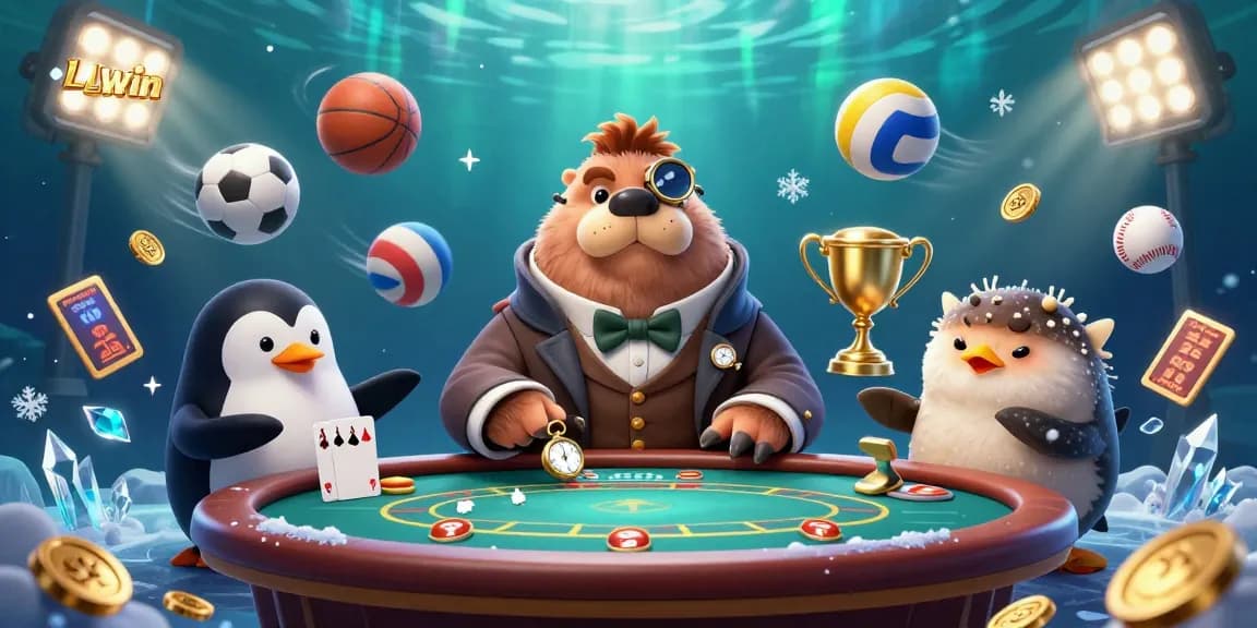 Experience LLwin's dynamic underwater casino with a cheerful walrus, sophisticated dealer, and animated elements.