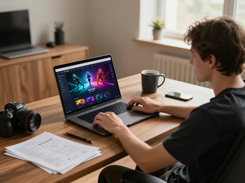 Engaging gaming moment on the cổng game HITCLUB, showing a player using a laptop for online casino entertainment.