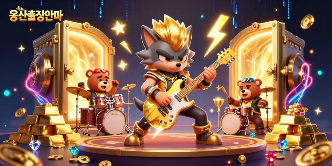Experience thrilling 용산출장안마 luxury as a rock star wolf shreds on stage, surrounded by treasure