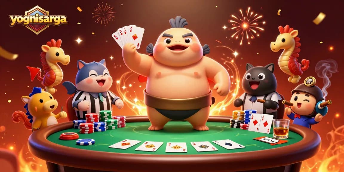 Experience thrilling poker action with yognisarga in an underwater casino scene.