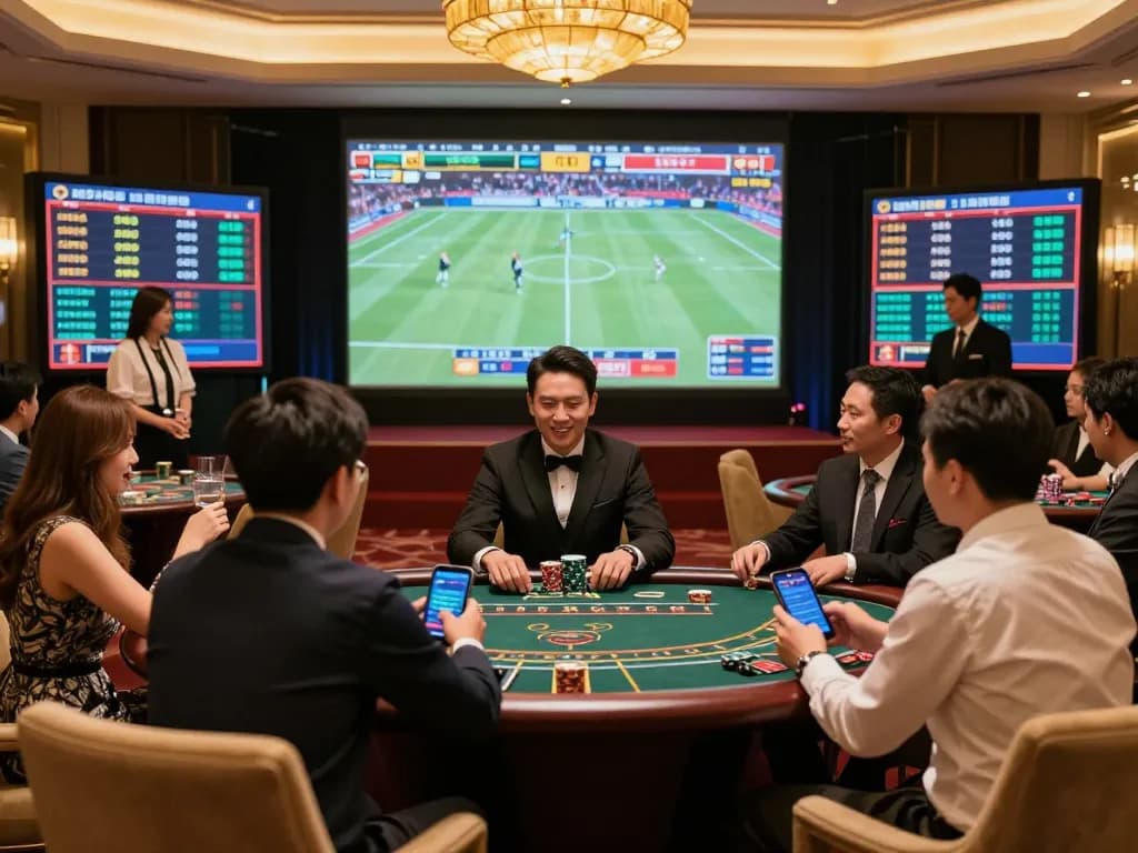 Engaging with Fun88 sports betting app in a vibrant luxury atmosphere filled with excitement.