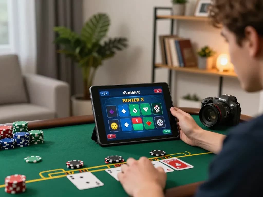 Player enjoying a live dealer blackjack game on tablet showing tic88 casino in a cozy setting