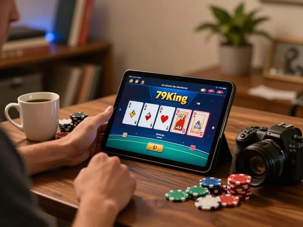 Player placing bets on the 79king online poker game, showcasing dynamic home gaming atmosphere.