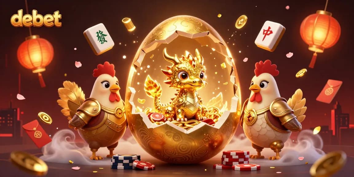 Play at debet and experience a treasure of gaming with a golden dragon amidst dazzling casino elements.