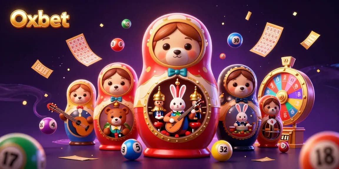 Experience the thrilling world of Oxbet with colorful lottery balls bouncing in a dynamic 3D casino scene.