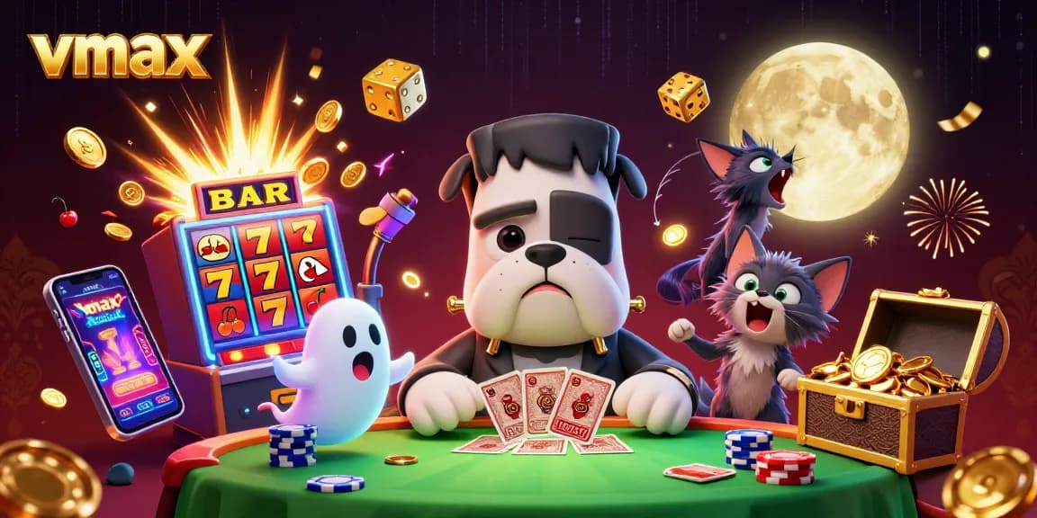 Experience vmax at a thrilling casino table with a Frankenstein bulldog, ghost mouse, and werewolf kitten.