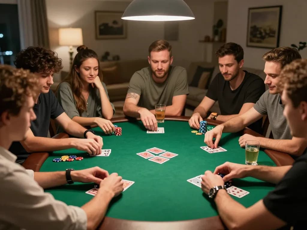 Playing poker at home with friends while enjoying sky88 tv entertainment.