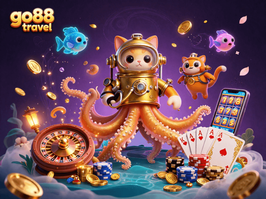 Khám phá thế giới trò chơi tại go88 travel với kraken khổng lồ và cá sâu trong hình ảnh bắt mắt.