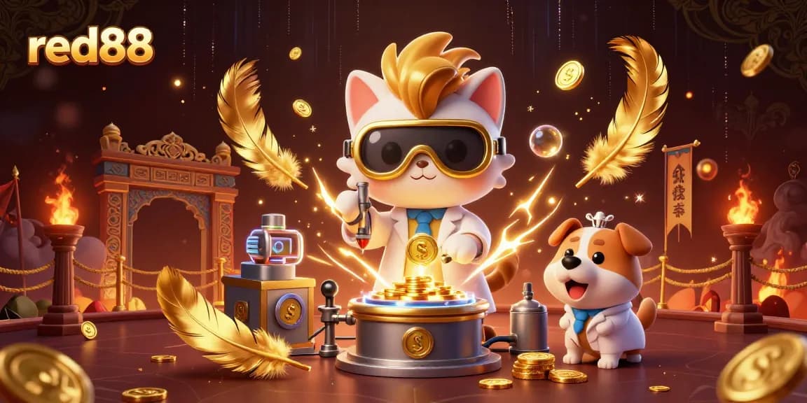 Experience the excitement of red88 with vibrant gambling elements in this dynamic 3D illustration.