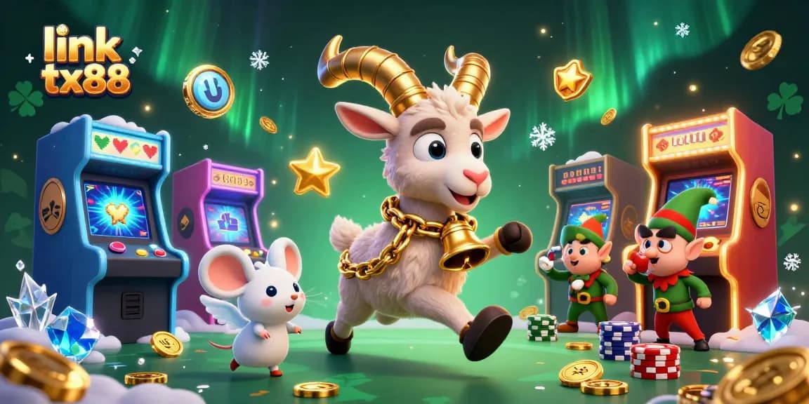Experience the thrill of link tx88 at a vibrant casino filled with game elements and festive characters.