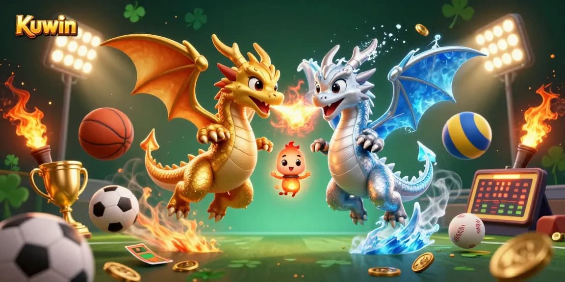Experience the thrill of Kuwin with twin dragons in a dynamic casino illustration.