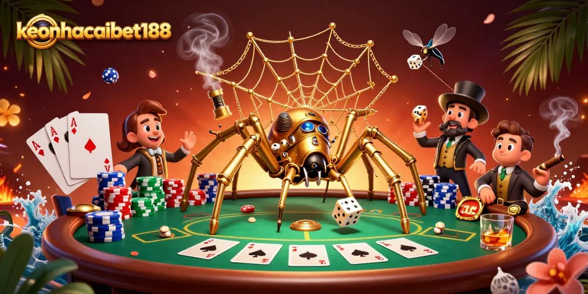 Engage in exciting games at keonhacaibet188 with a vibrant 3D casino illustration.