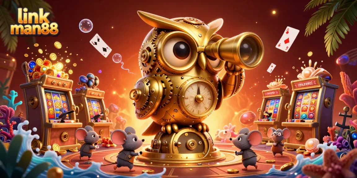 Engage with the thrilling world of link man88 at this vibrant casino scene with animated characters.