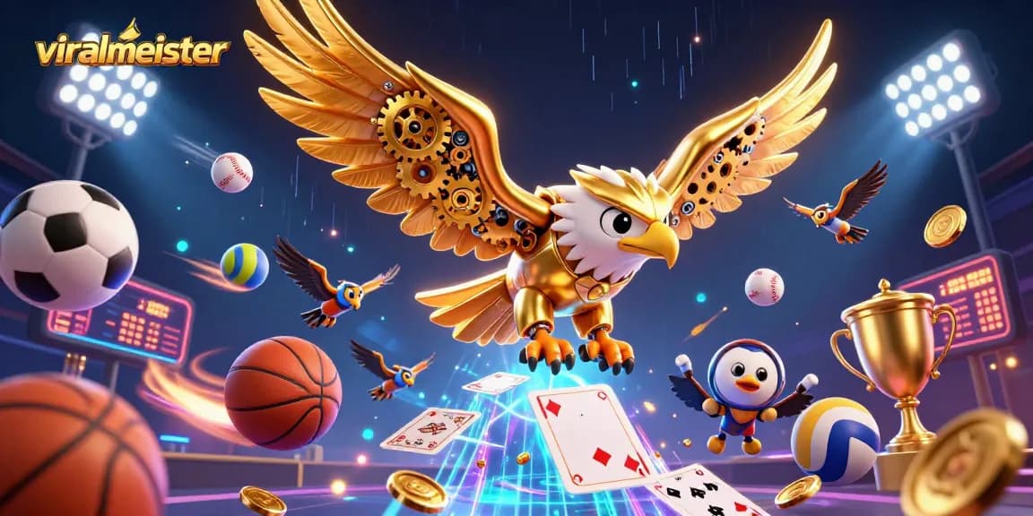 Experience the thrilling dive of the cybernetic eagle in the vibrant gaming world of viralmeister.