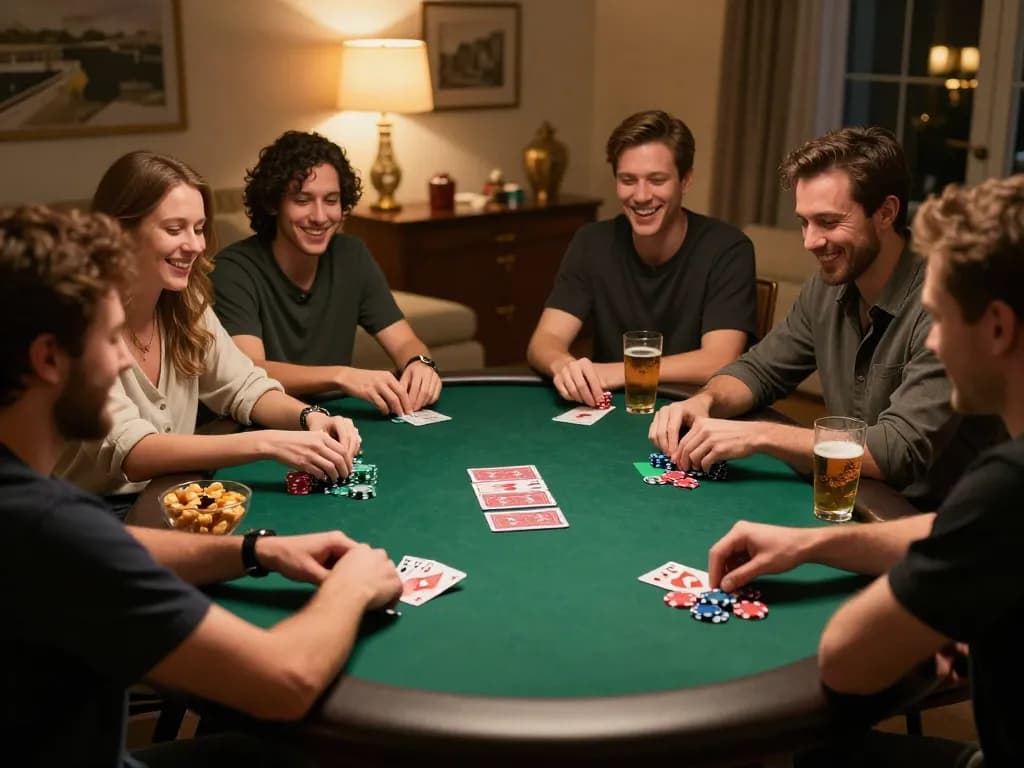 Friends enjoying a lively poker game at home, showcasing the excitement and strategy of sc88 gaming.
