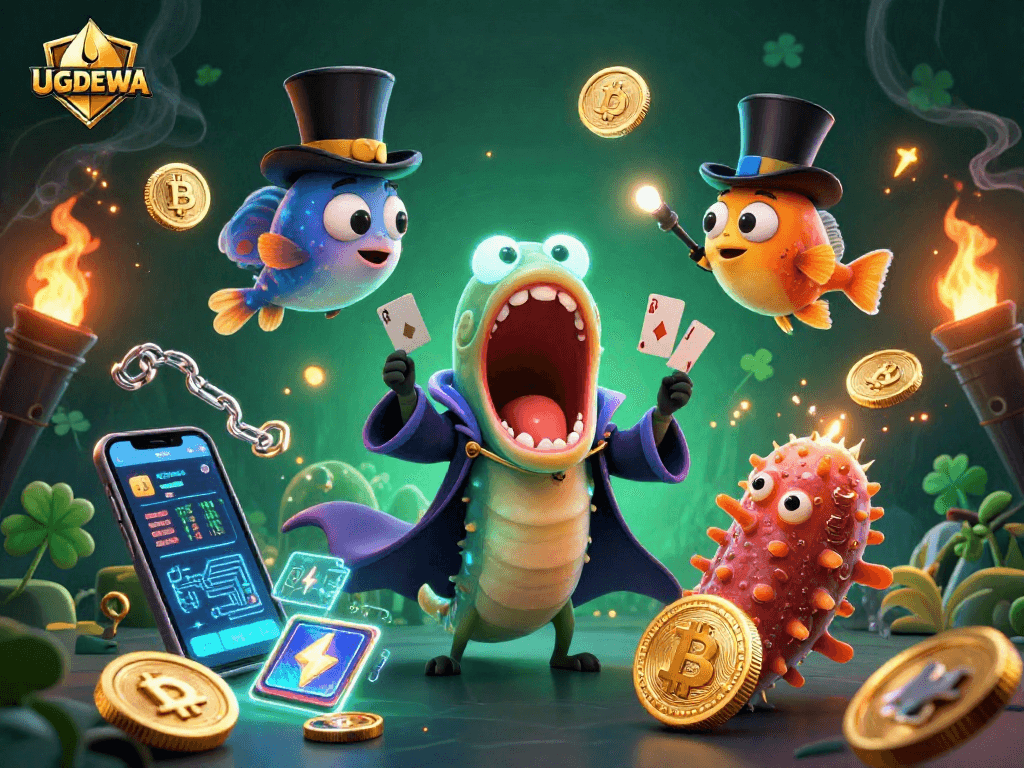Experience the magic of UGDEWA with a dynamic illustration featuring a deep-sea eel and casino elements.