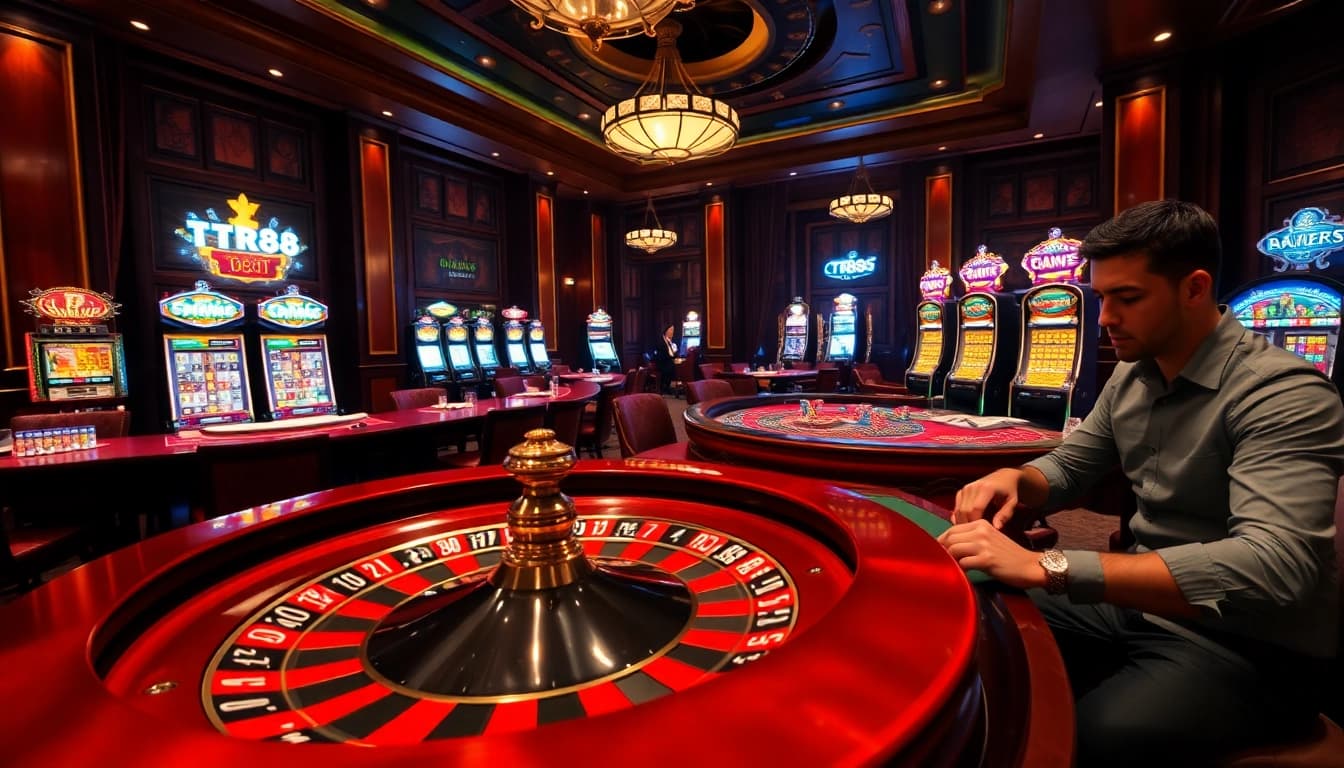 Players at TR88 enjoy an exciting casino experience with roulette and poker games.