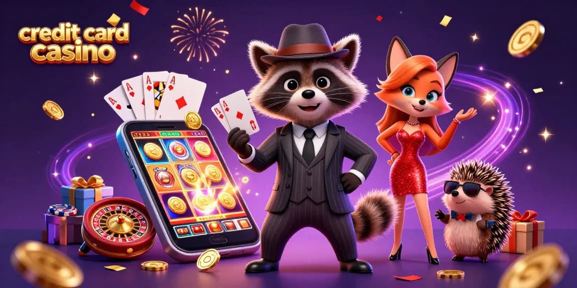 Engaging scene of a credit card casino with characters enjoying gaming and vibrant casino elements.