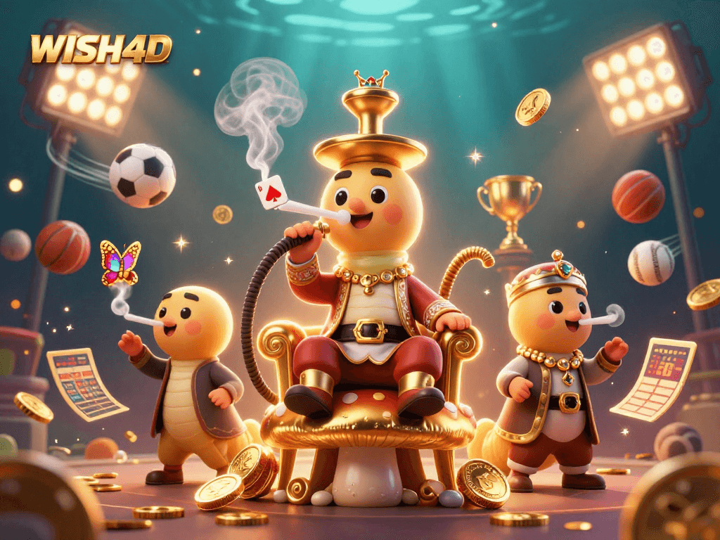 Experience thrilling gameplay with WISH4D amidst dynamic sports elements and vibrant casino graphics.