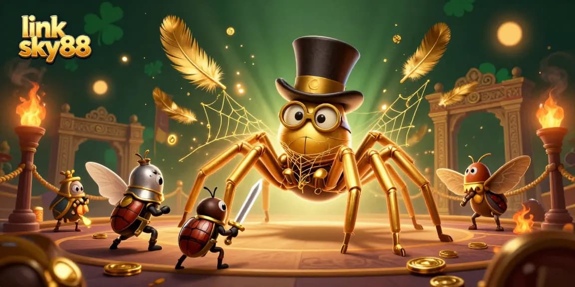 Engage with the vibrant action at link sky88, featuring a golden tarantula and beetle knight in a casino scene.