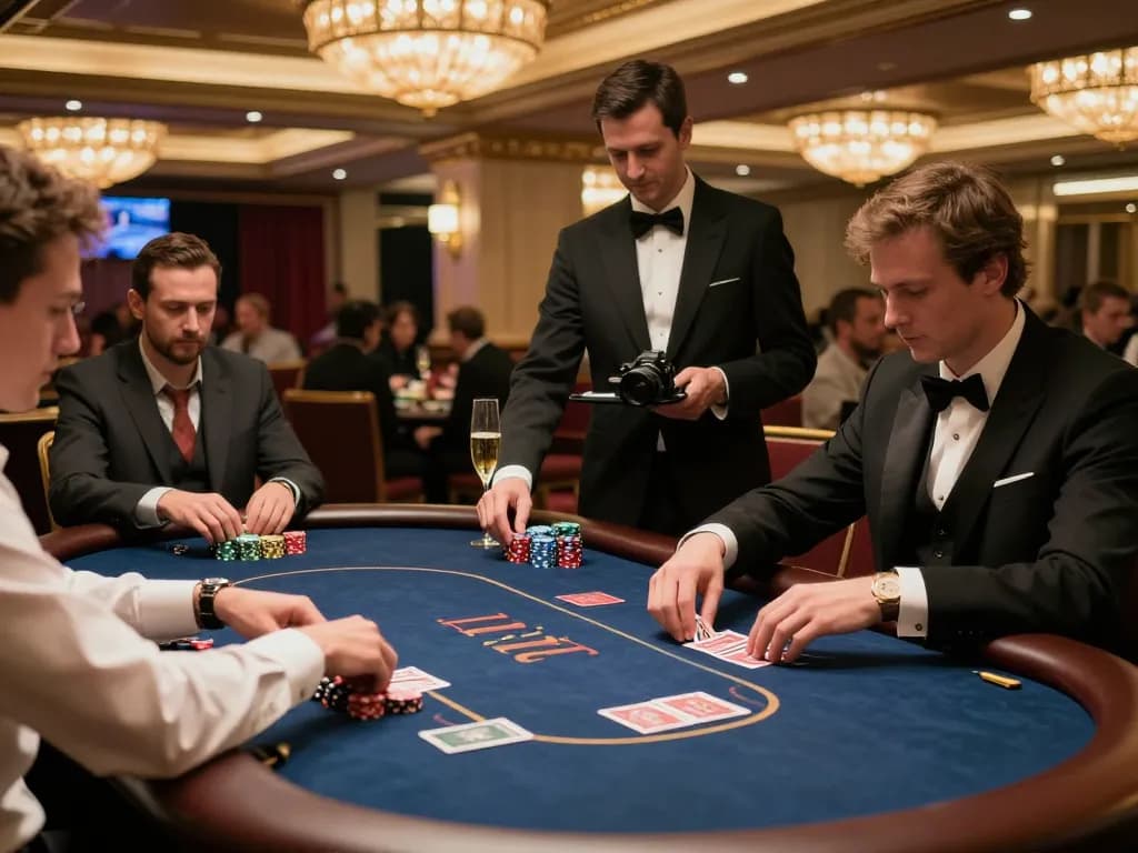 Players strategizing in an exclusive poker game at lc88pro's upscale casino venue