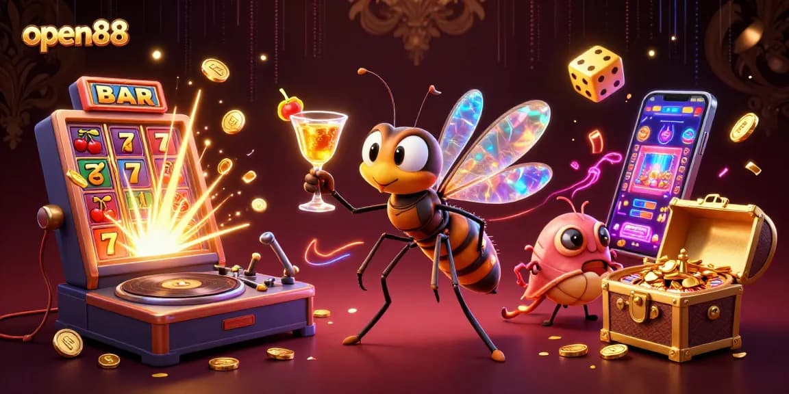 Experience thrilling wins at open88 with a vibrant 3D casino scene featuring dynamic game elements.