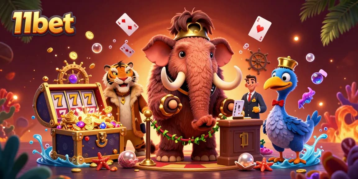 Engage with vibrant 11bet casino fun featuring a woolly mammoth bouncer and vivid game elements.