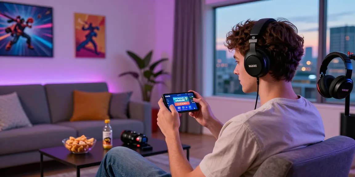 Engaging KO66 mobile app experience in a vibrant living room setting.