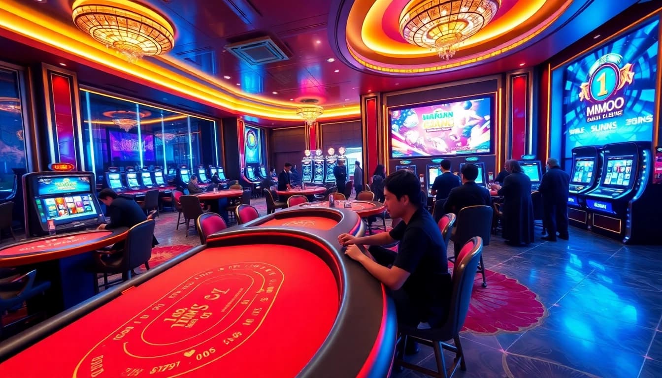 Captivating casino scene illustrating the excitement of online gaming at https://mmoo.llc/ with vibrant colors and engaging players.