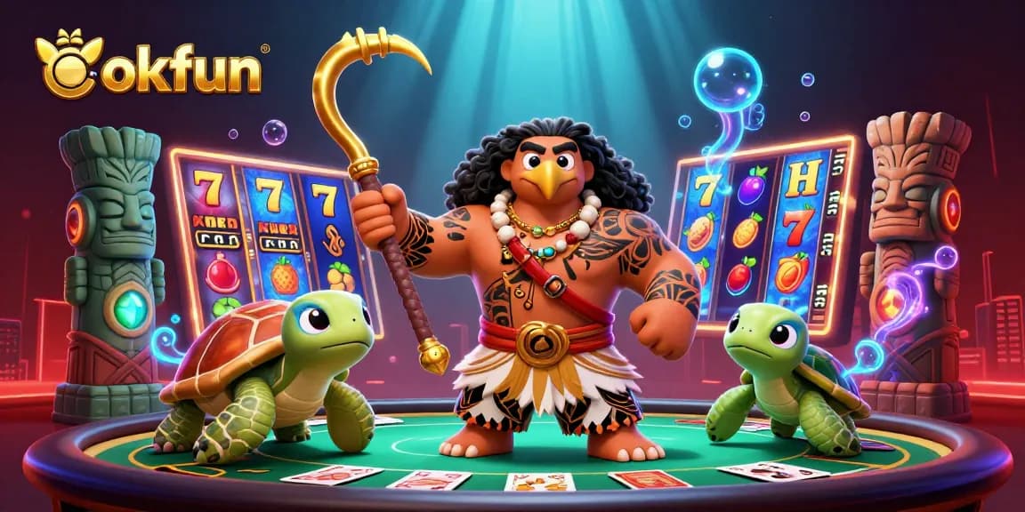 Spin and win at okfun with vibrant slot reels and dynamic casino elements in action.