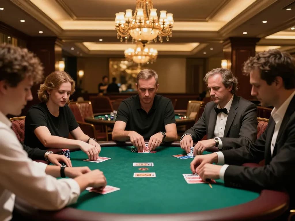Players engaging in strategic poker gameplay at 789bet's luxurious live casino