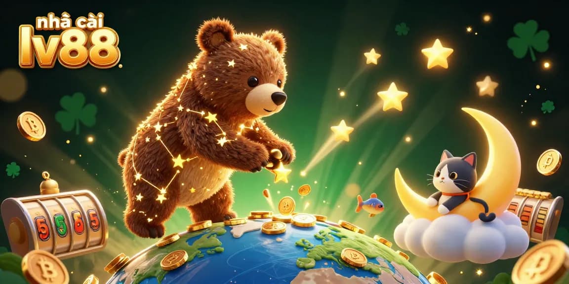 Engage with slots and jackpots at nhà cái lv88 in a vibrant, 3D illustration filled with crypto coins.