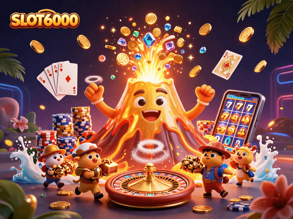 SLOT6000 elevates your gaming with thrilling volcano action, coins, and treasures in lively 3D!