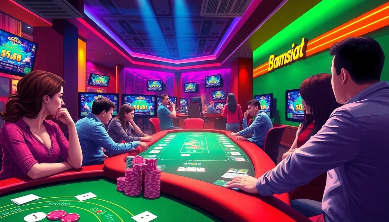 Engaging scene showcasing sv368 đá gà players immersed in vibrant casino excitement.