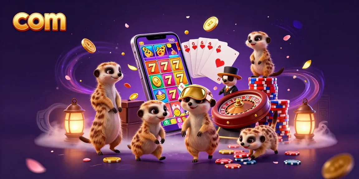 Engage with the vibrant casino scene featuring meerkats managing the com-themed slot game adventure.