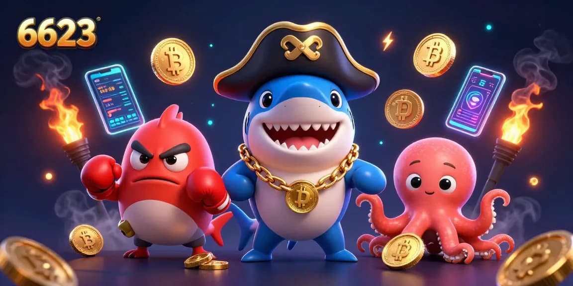 Engage in exciting online gaming with 6623, featuring vibrant characters and crypto elements.