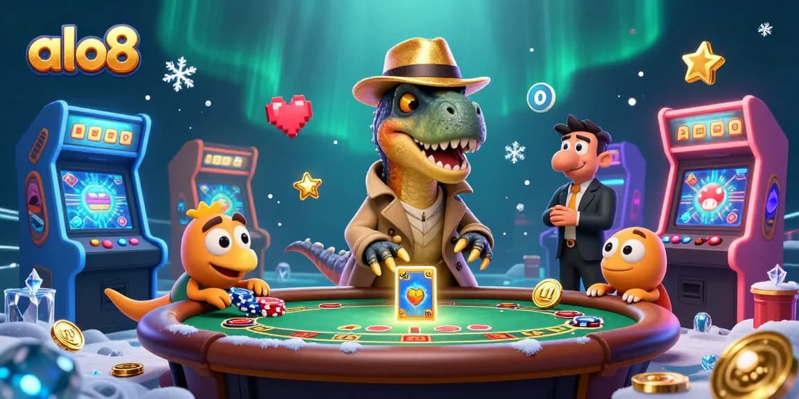 alo8 velociraptor card counter blends into a casino scene while earning chips amidst gaming machines.