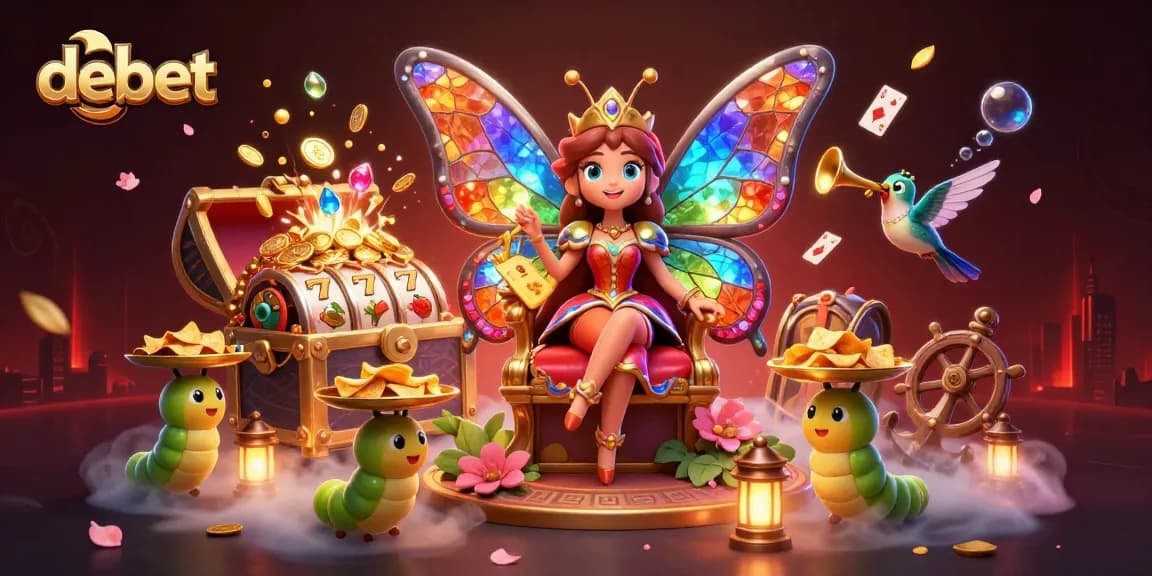 Win big with debet in this vibrant 3D casino illustration showcasing games and fun.