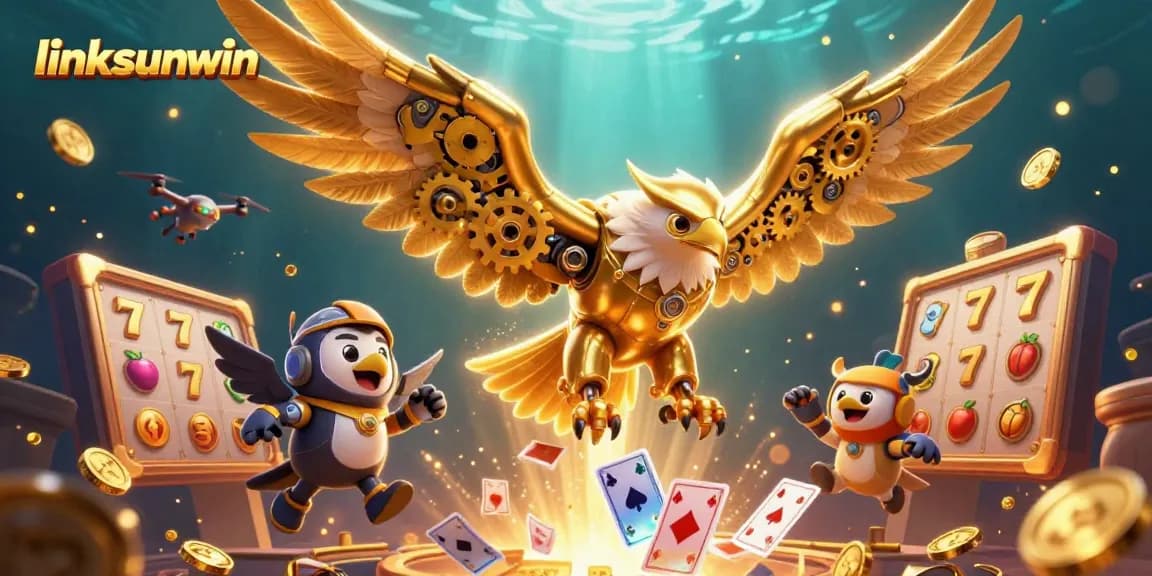 Engage with linksunwin's vibrant slots and jackpots featuring dynamic golden eagle and holographic cards.
