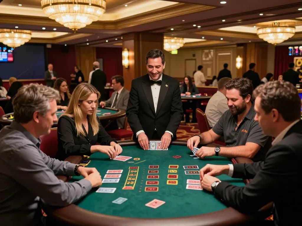 Nohu casino scene showcasing players engaged in blackjack with dynamic gameplay and dealer interaction