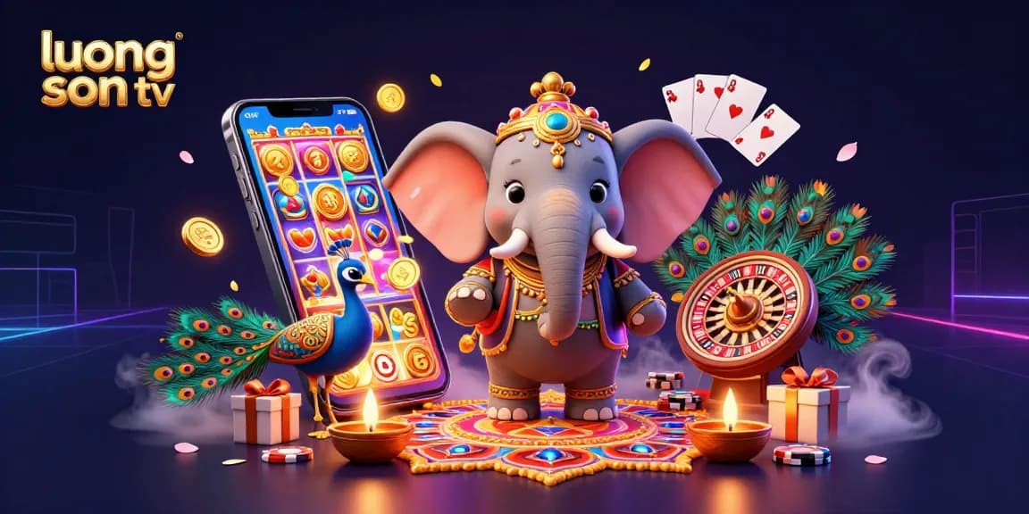 Engaging scene featuring luong son tv with an intricate Diwali-themed elephant, vibrant slot games, and dynamic gaming elements.