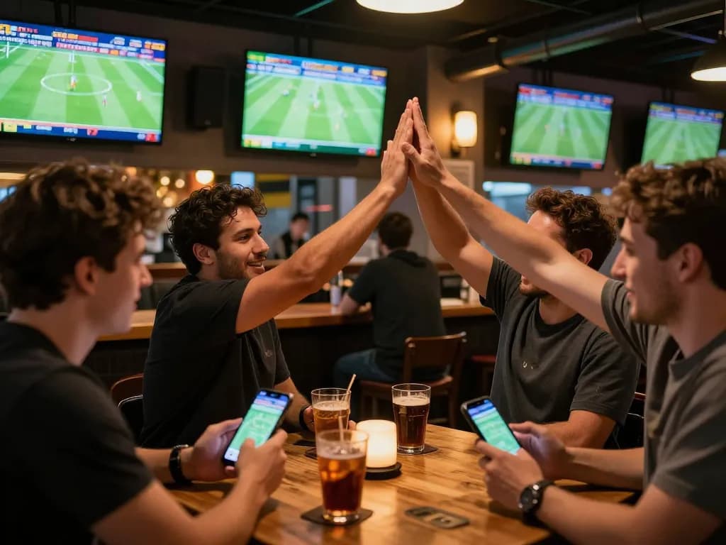 BONGDALU sports betting excitement with patrons engaged in live match action.