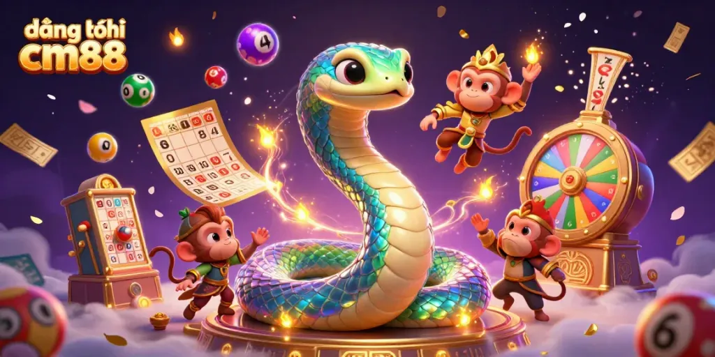 Engage in đăng ký cm88 with vibrant casino elements and characters in a magical, dynamic environment.