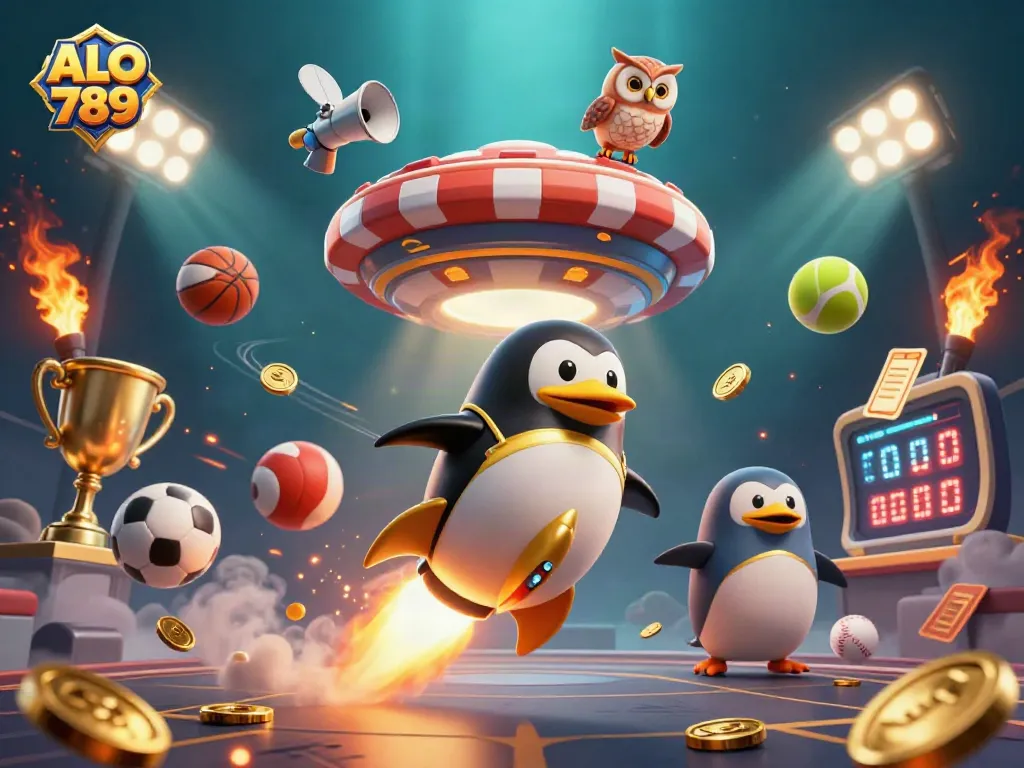 Bet on thrilling adventures at ALO 789, featuring a dynamic scene with vibrant characters and casino elements.