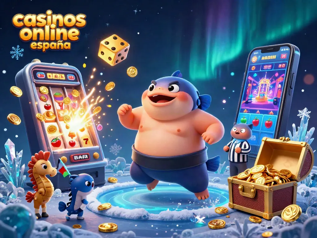 Enciende tu juego en casinos online España con un fugu gigante y numerosos símbolos de tragamonedas.