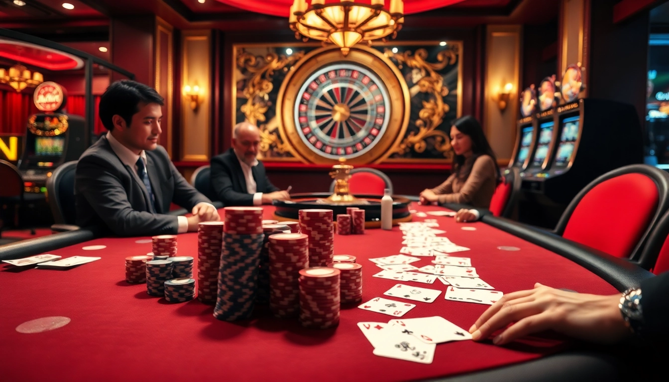 Experience high-stakes gambling action at OKFUN with vibrant poker scenes and roulette excitement.